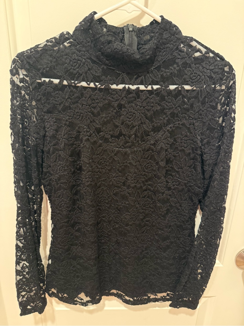 Sheer Black Lace Mock Neck Long-Sleeve Top